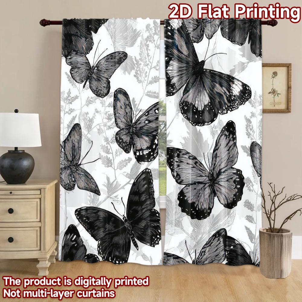 1pc 2D flat Photography Backdrop Tapestry Black Butterflies and Leaves 100% Polyester Festive Backdrops Use for Home and party