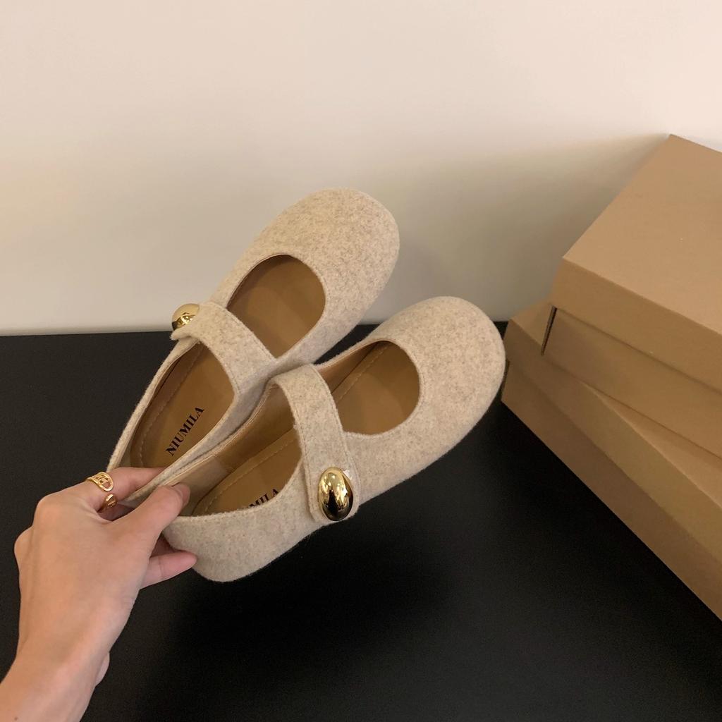 Late evening breeze gentle suede Mary Jane shoes women's single shoes 2025 new French retro with skirt ballet shoes ladyshoes