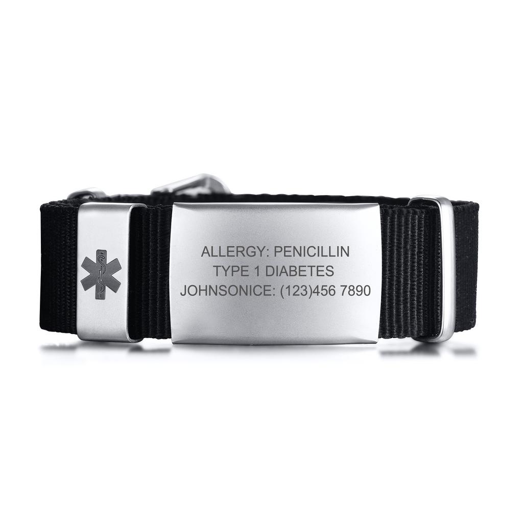 Braccialetto di emergenza, Braccialetto di allerta medica personalizzato, Braccialetto per allergie, Diabetico, Braccialetto identificativo medico Donna, ID medico per bambini