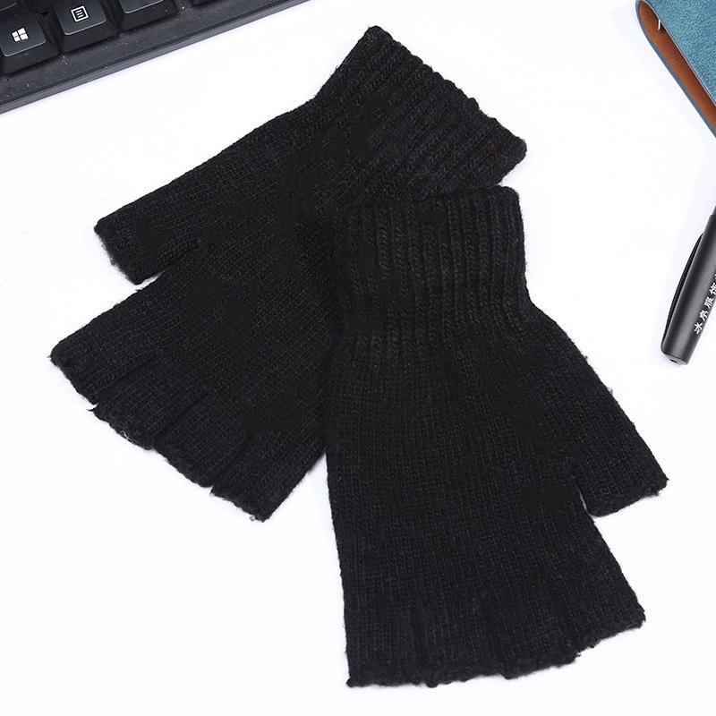 

Men s Half-Finger Knitted Wool Gloves - Warm, Thick, Solid Color, Fingerless for Typing One Size чорний