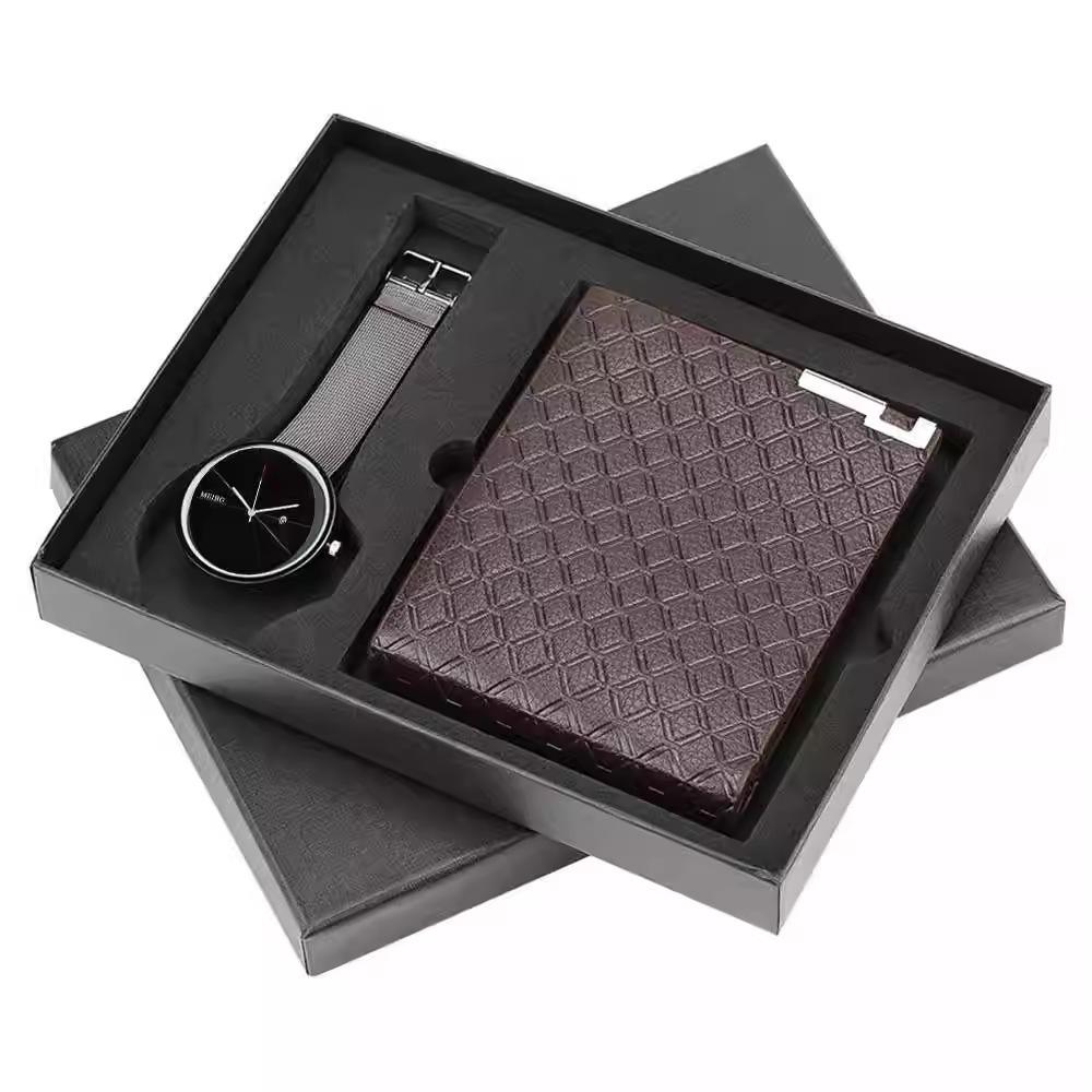 Men's Gift Set: Versatile Quartz Watch & Business Wallet with Various Styles