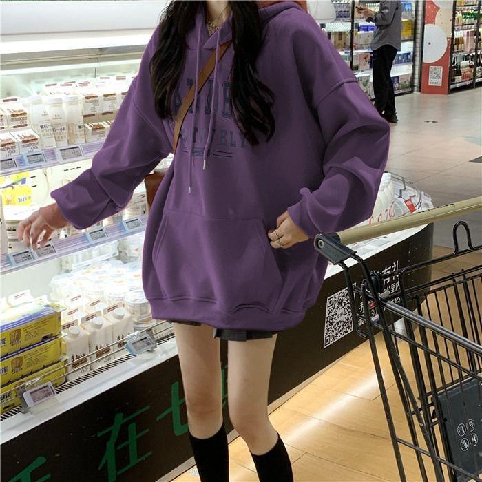 Утолщенная бархатная толстовка с капюшоном для женщин на осень и зиму новая свободная студенческая куртка в корейском стиле с длинными рукавами 2XL 1694₽