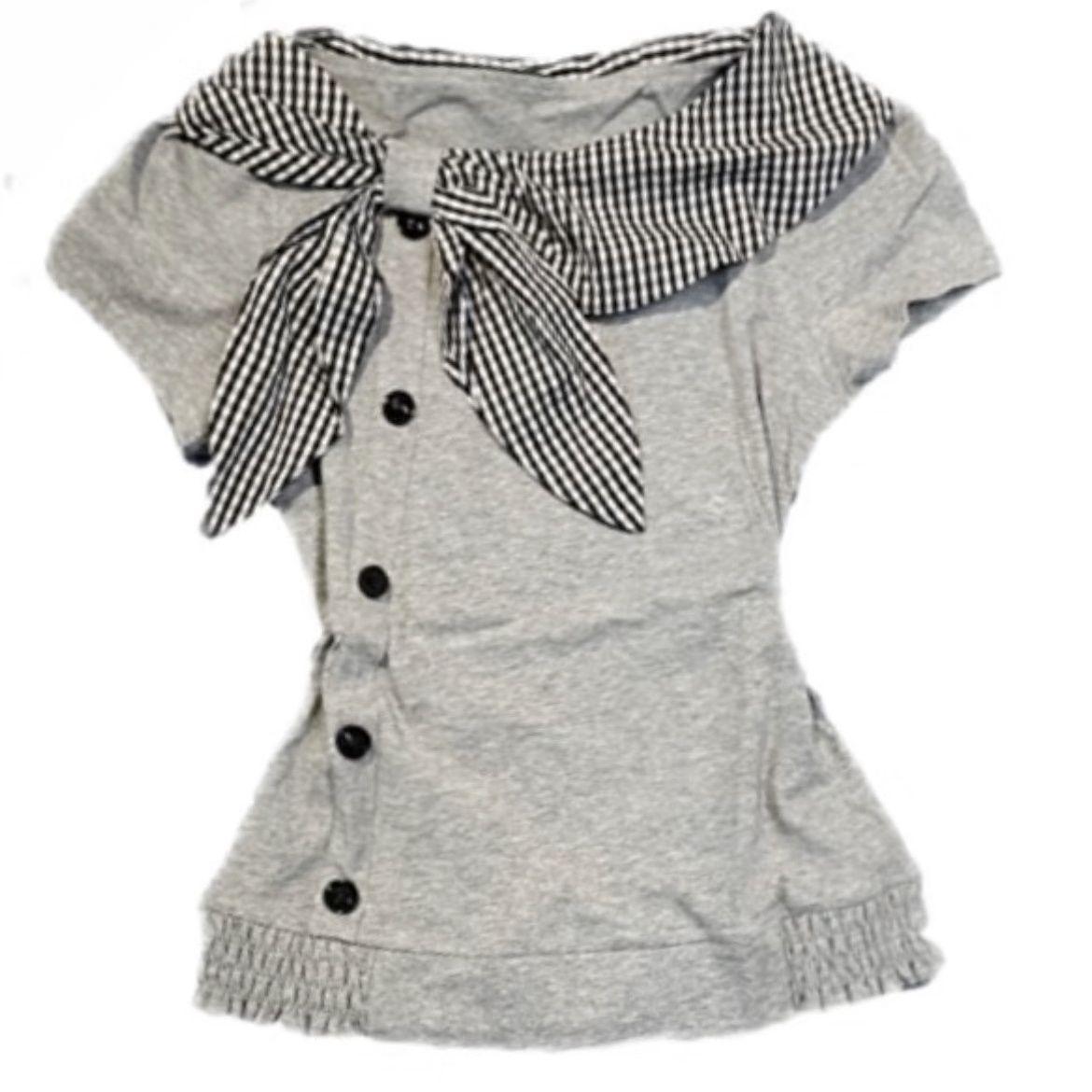 

VAYLA Хлопковые Футболки Женская Одежда Мода Асимметричные Camisetas Топы Y2k Одежда Женская Клетка Матросский Воротник Кавайные Летние Футболки S серый