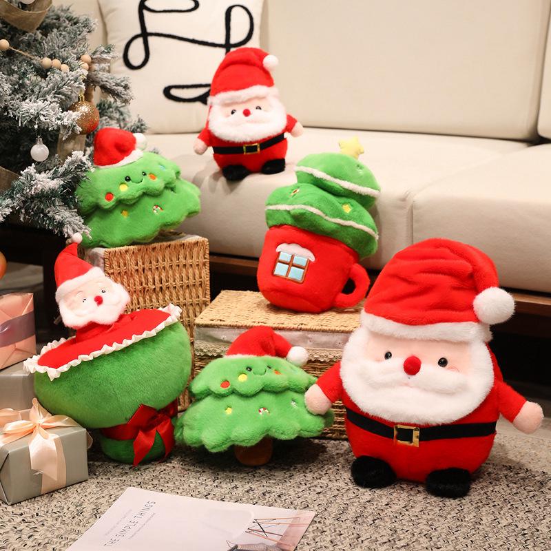 Vánoční plyšové hračky: Vánoční ozdoby: Santa, Sněhulák a Stromeček