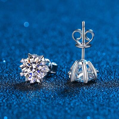 0.6-2ct Moissanite Earrings D Color VVS1 Diamond Stud Earrings 6 Heart Prong Star Earrings For Women Sterling Silver Jewelry