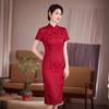 1011 new spring and summer improved short-sleeved women's cheongsam new Chinese style medium style blue retro temperament daily young style