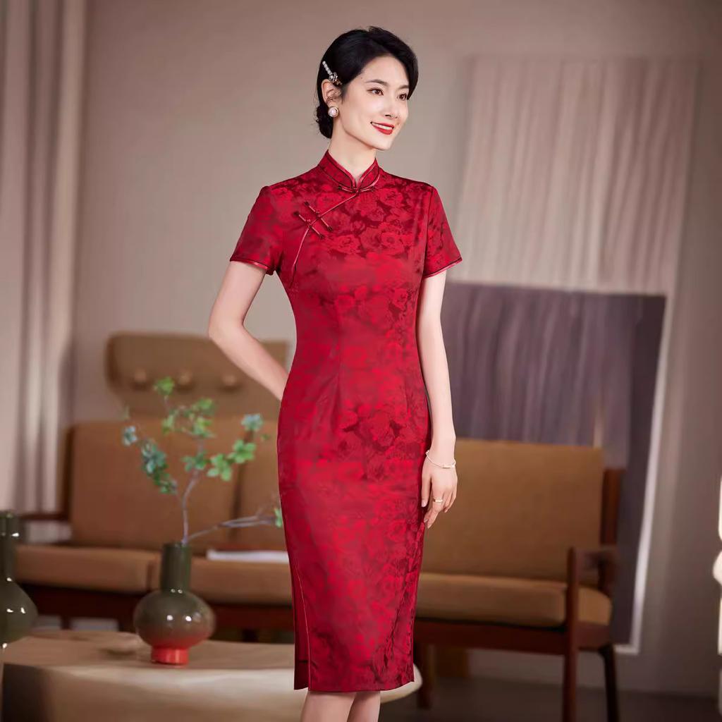 1011 new spring and summer improved short-sleeved women's cheongsam new Chinese style medium style blue retro temperament daily young style