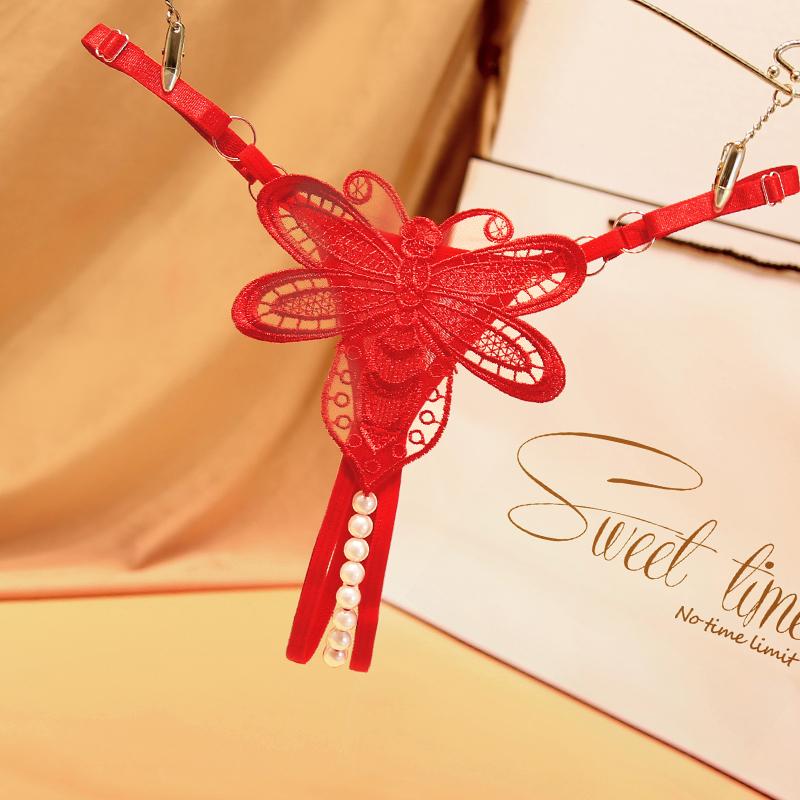 Stickerei Blume Perle Massage Höschen Sexy Dessous Sex Tangas Damen Offener Schritt Spitze T-back Unterwäsche