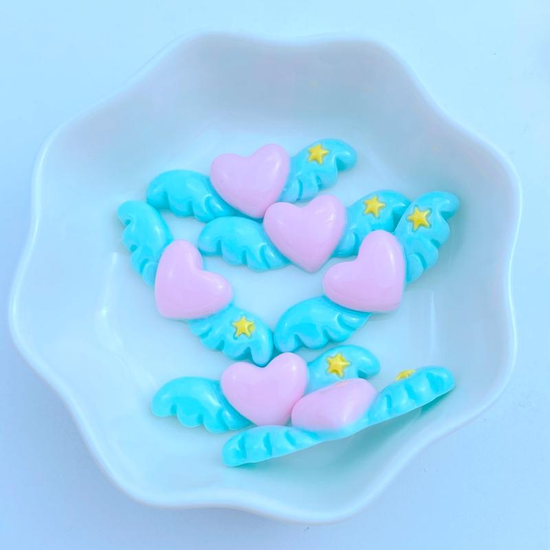10Pcs New Cute Resin 11*34mm Heart-shaped Wings Series Flat Back Fit Phone Deco Parts Embellishments For Hair Bows Accessories