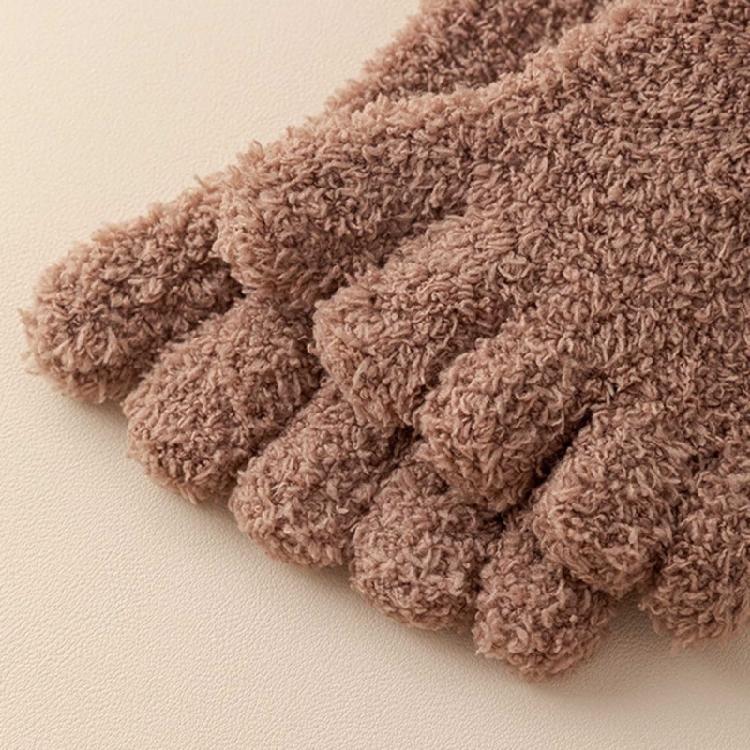 Womens Fuzzy Plush Slipper Socks Warm Coral Fleece Solid Color Five Finger Socks