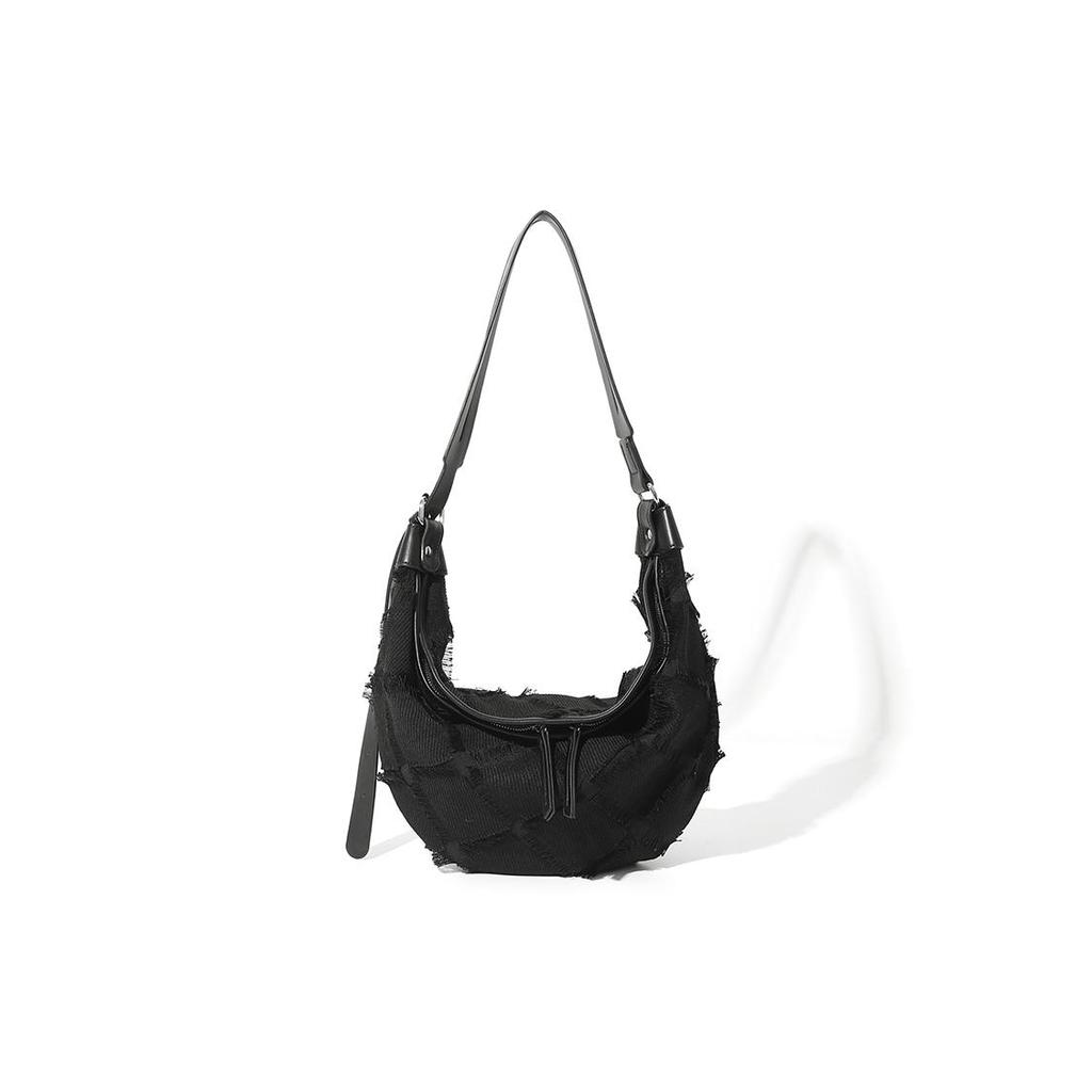 MASTER CANVAS Fabric Semi Round Shoulder Bag, Dumpling Shoulder Bag Regular Women's Black MCKW589