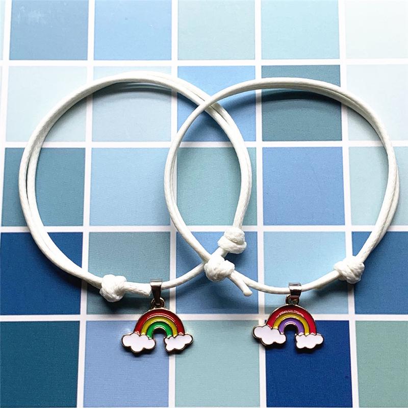 Personalized Rainbow Pendant Friendship Bracelet – Unisex Retro Woven Hand Ornament
