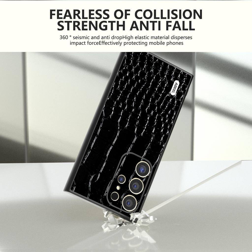 ABEEL For Samsung Galaxy S24 Ultra Case Crocodile Texture Genuine Cow Leather+PC+TPU Anti-Drop Phone Cover