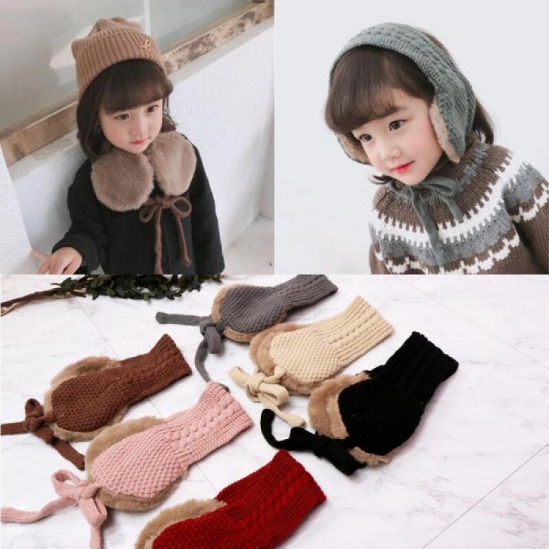

Children s Kids Toddler Knit Earmuffs Knitted Fur Earflap - Gray