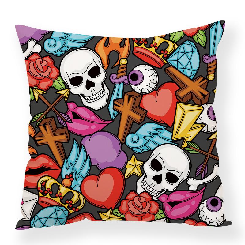 

Skeleton Flowers Cyberpunk Pillow Cover Abstract Creative European And American Style Digital Printed Backrest Set 45 * 45 pillow cover