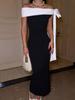 European-American Elegant One-Shoulder Ribbon Sleeveless Slim Fit Dress for Spring & Summer
