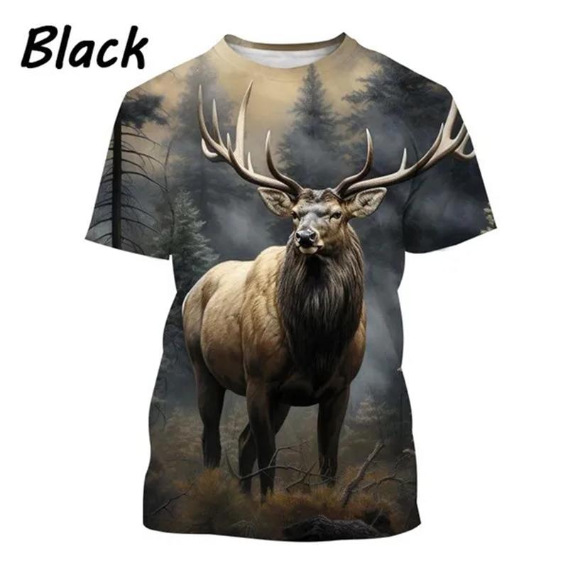 Sommeroverdeler Herre Dame Elg Elg Hjort Jakt Kamuflasje 3D All Over Printed Oversized Kortermet T-skjorte Kule Klær Topper