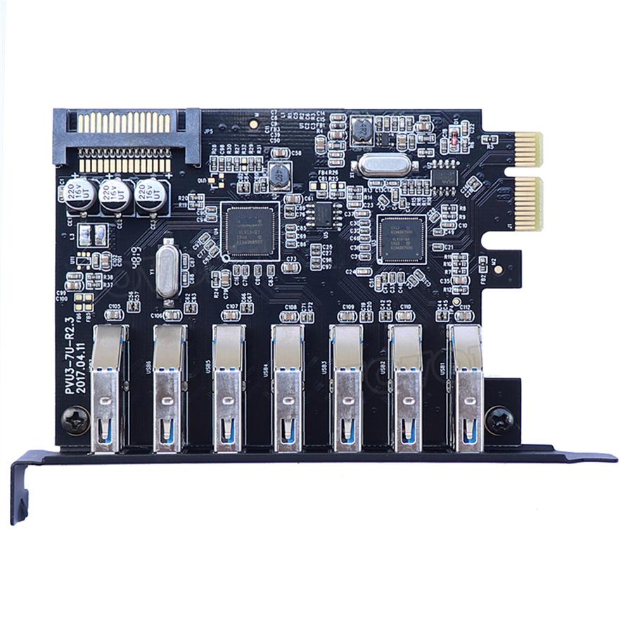 SuperSpeed USB 3.0 7 Port PCI-E Express Card with a 15pin SATA Power Connector PCIE Adapt VL805 and VL812 Chipsets