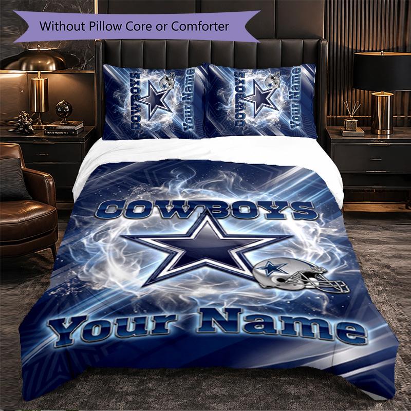 Dallas Cowboys Customized Name Text Bedding Set, 1 Duvet Cover & 2 Pillowcases Personalized Bedroom Gift