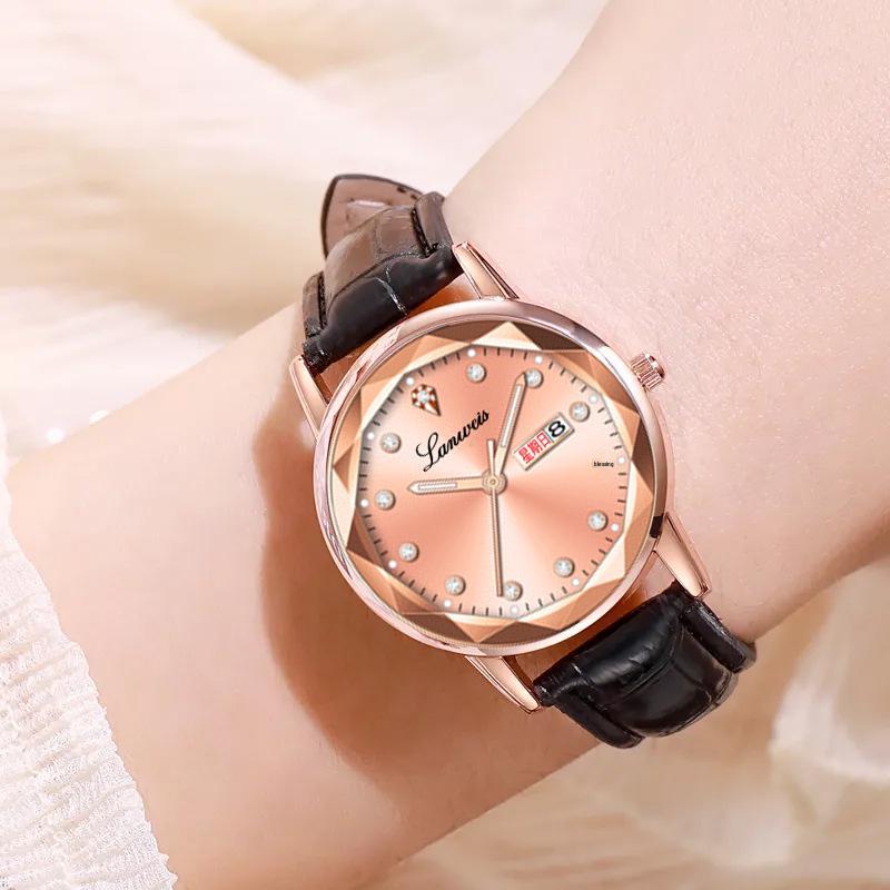 Diamond-Shaped Women's Quartz Watch with Leather Strap, Waterproof, and Suitable for Students and Couples.