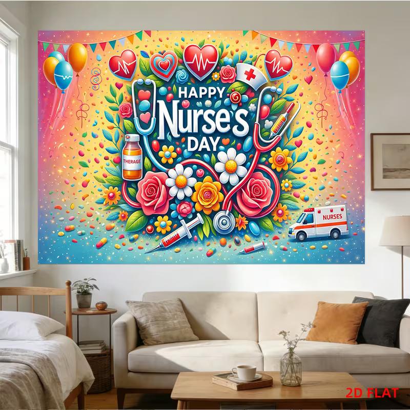2D Bright Happy Nurses Week Backdrop with Balloons & Hearts 47.2x31.5inch/120*80cm