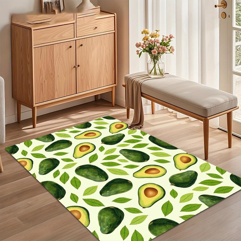 Aquarell-Avocado- und Blattmuster-Bereichsteppich, Weiche neutrale Fußmatte für Küche, Wohnzimmer, Kinderzimmer, Heimdekoration