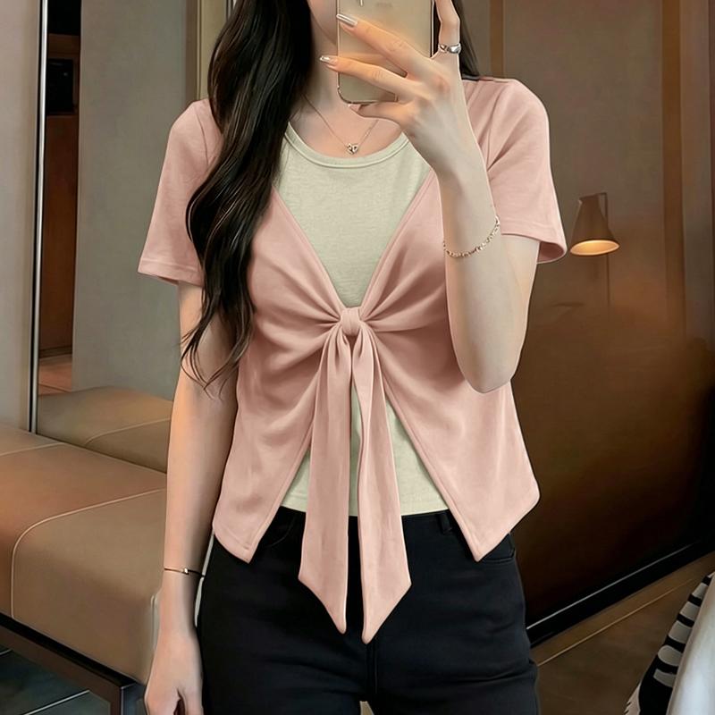 ZANZEA Women Casual Round Neck Short Sleeve Summer Patchwork Blouse
