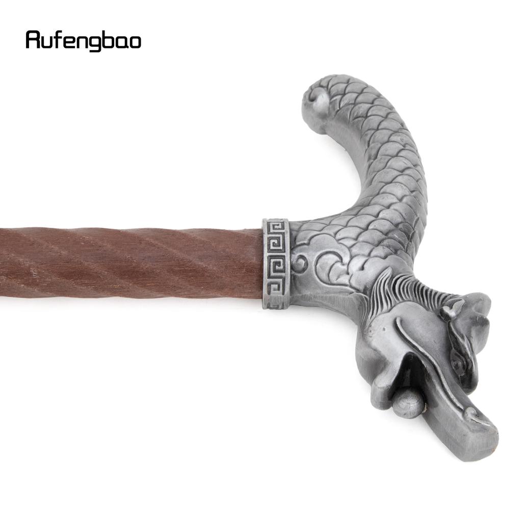 Silver Dragon Wooden Single Joint Fashion Walking Stick Decorative Cospaly Cane Halloween Mace Crutch Wand Crosier 95cm