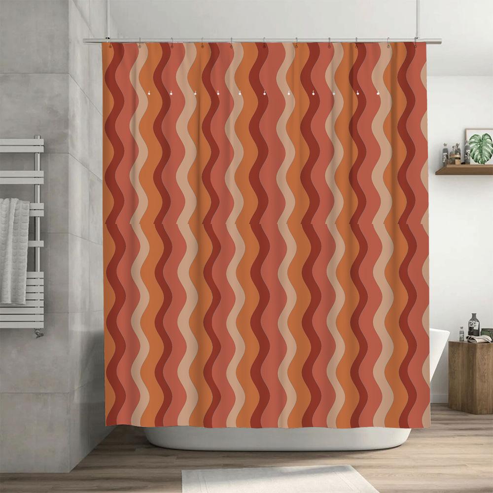 Retro Shower Curtain Wave Pattern Decorative Bath Liner for Modern Bathroom