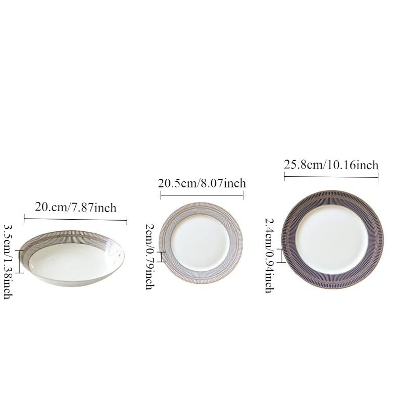 8/10palcové talíře z kostního porcelánu - Moderní elegantní kulaté nádobí se zlatým lemem Dezertní talířová sada Jídelní nádobí Servírovací talíře pro kuchyň, vhodné do mikrovlnné trouby