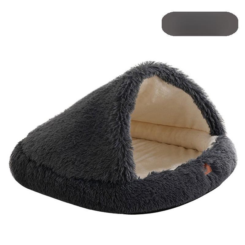 Winter Warm Plush Cat Bed Semi-Enclosed Pet House Cozy Dog Bed for Indoor Shelter