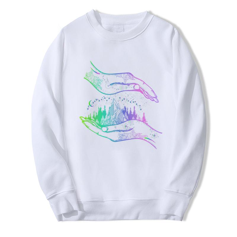 

Свитер Harajuku Экипаж Шеи Sweatshirt горы Печать Мода Loose Белый размер Xs-5Xl Top