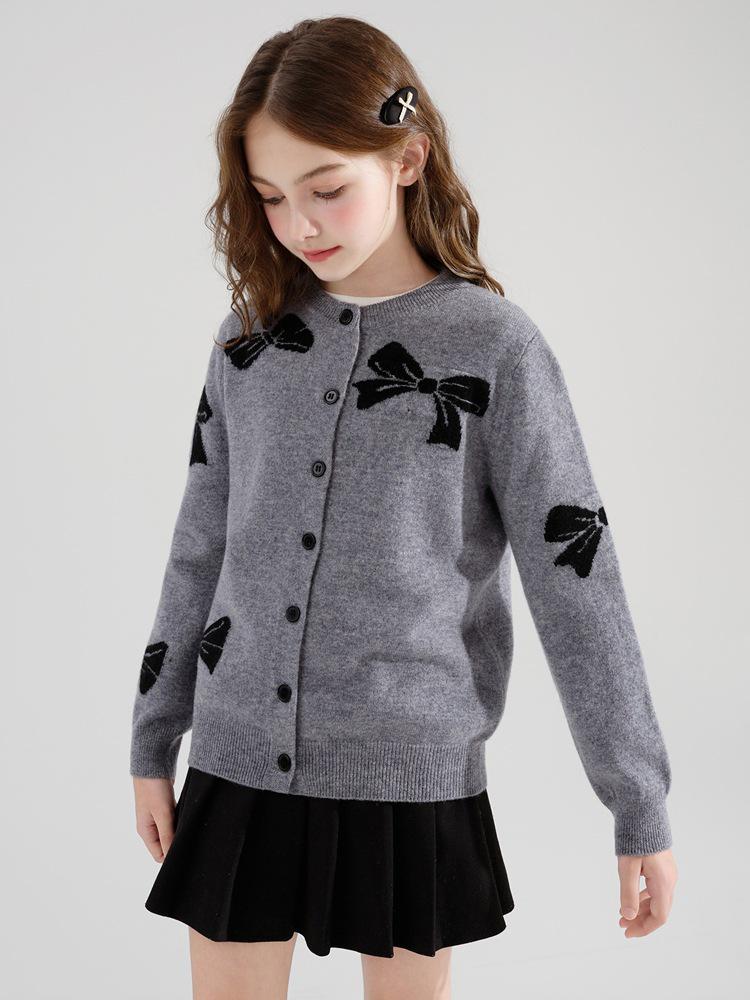 Girls' Knit Cardigan Sweater - Spring/Autumn 2025 Style for Middle Children