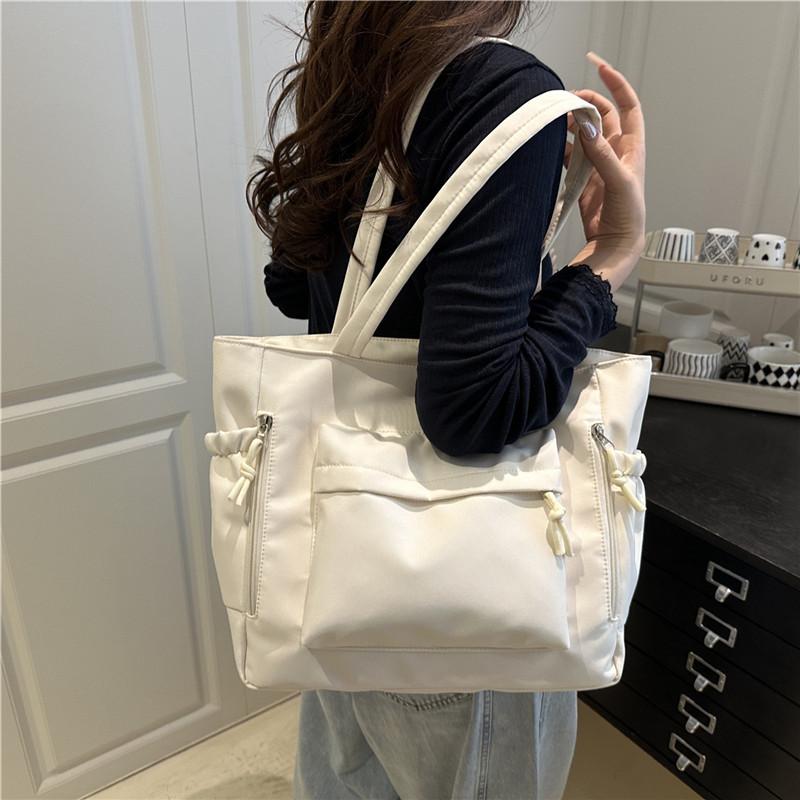 Solid Color Multi-Pocket Shoulder Bags for Women Versatile Ladies Large Capacity Tote Bag Simple Student Girls Class Handbags