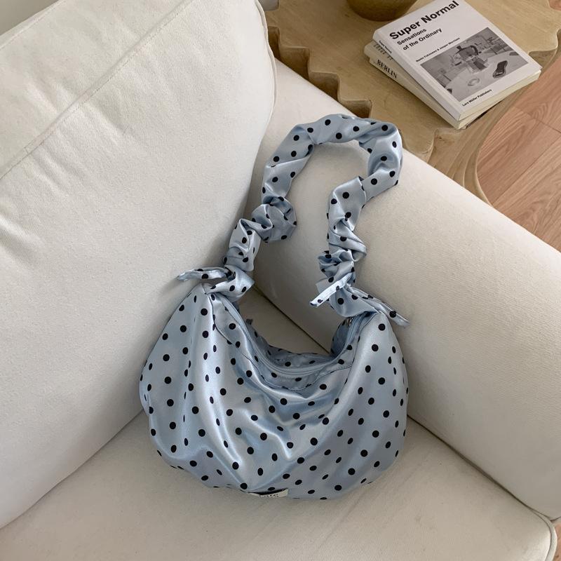 

[Satin polka dots] Super gentle Korean atmosphere polka dot bow tote bag large capacity messenger bag синій