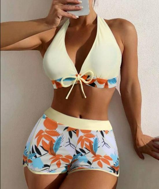 European & American Print Backless Bikini Swimsuit