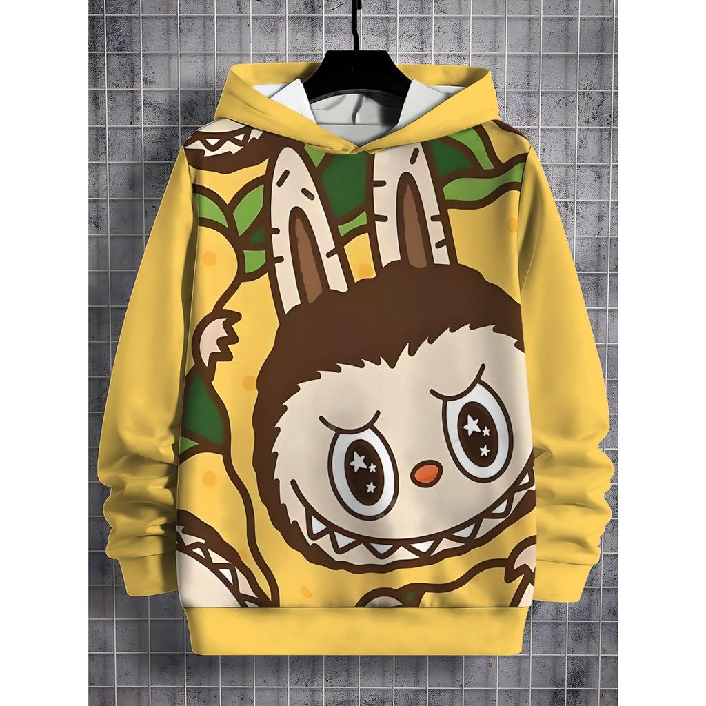 2025 Ny LABUBU Trykket Barnehettegenser Søt Tegneseriestil Jentehettegenser Sportsklær Mote Allsidig Topp