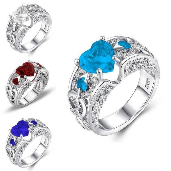 Elegant Women Ladies Rhinestone Princess Heart Shape Jewelry Wedding Ring