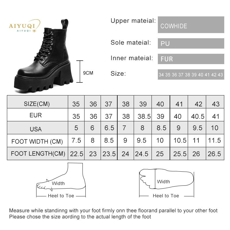 Fashion Women Booties High Heel Large Size Square Head Genuine Leather Women Ankle Boots Platform British Style Fur Winter Boots Women