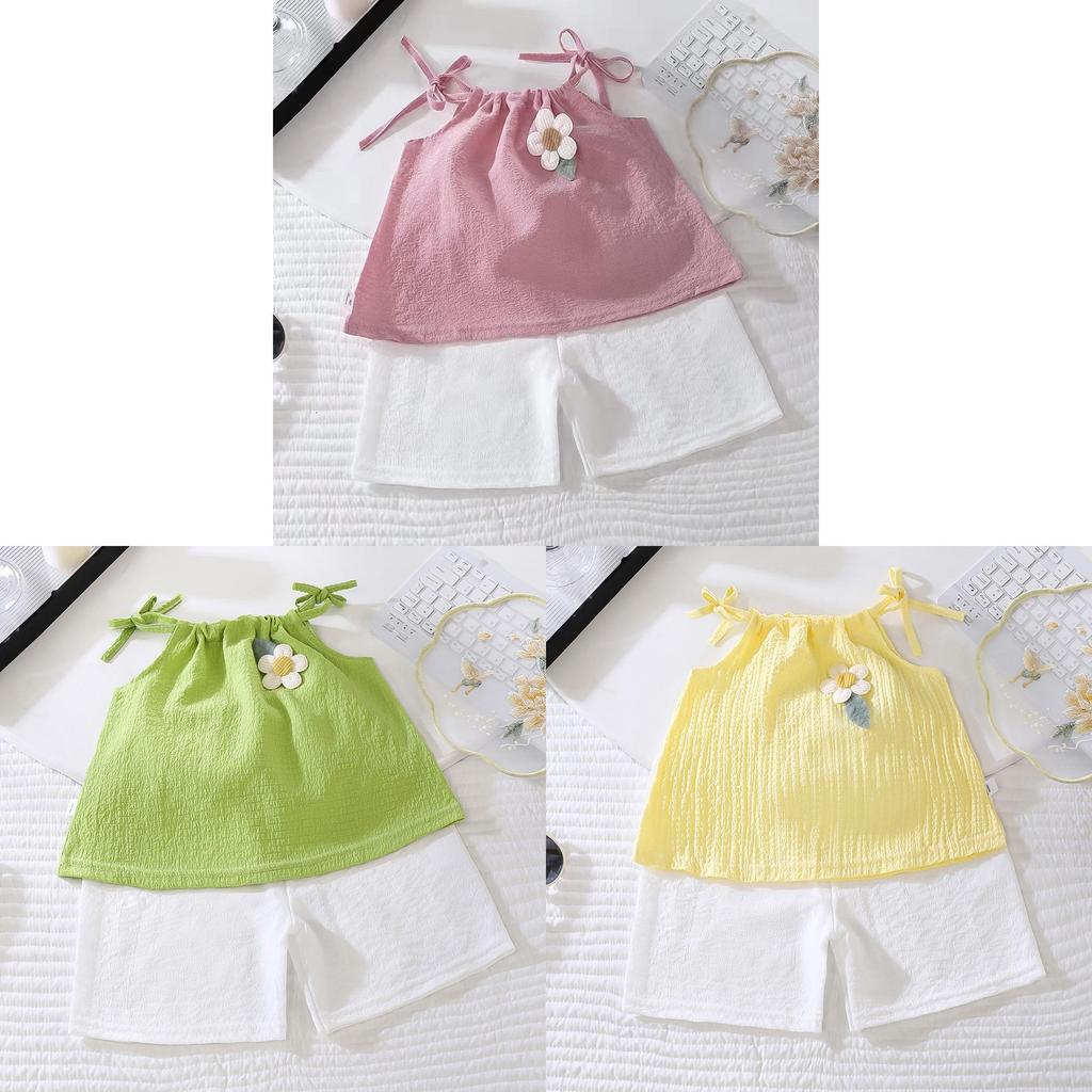 Summer Girl Floral Sleeveless Twopiece Set With Soft Polyester Fabric For Kids
