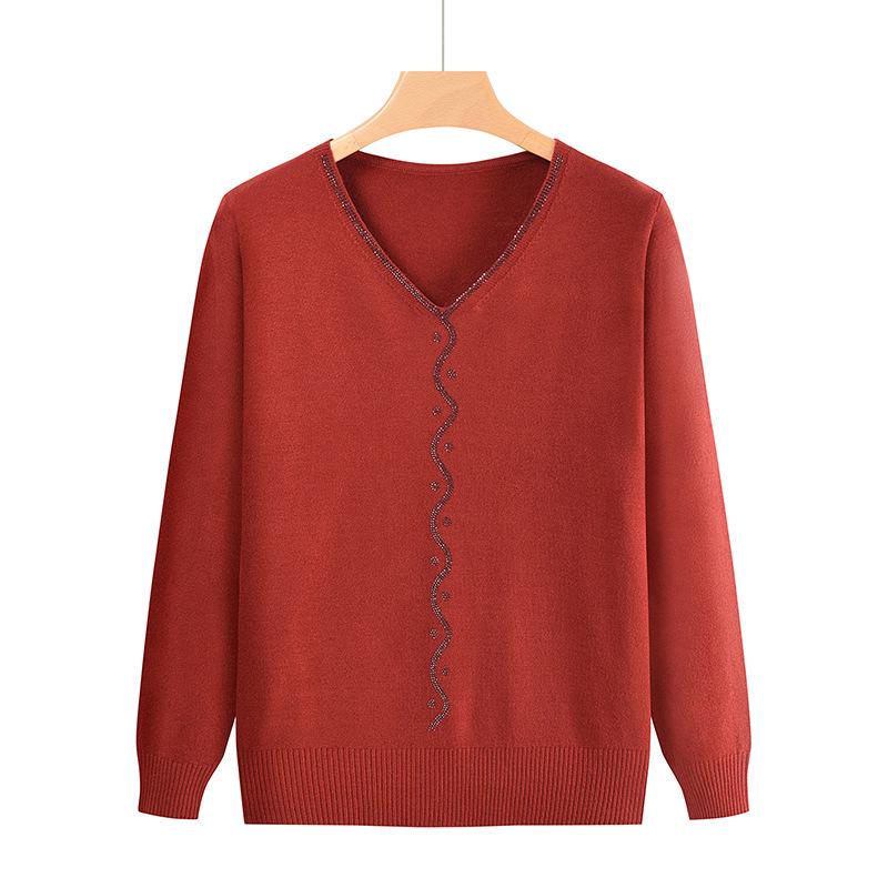 

Вязаный топ с V-образным вырезом для мамы - Мода весна-осень 2025 для женщин среднего и пожилого возраста 3XL (130-150 kg)