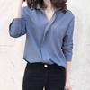 V-neck Chiffon Shirt Women's Long-sleeved Loose Pullover Shirts Korean Style Temperament Solid Color Double Layer Collar Shirt Blue White Casual Shirt