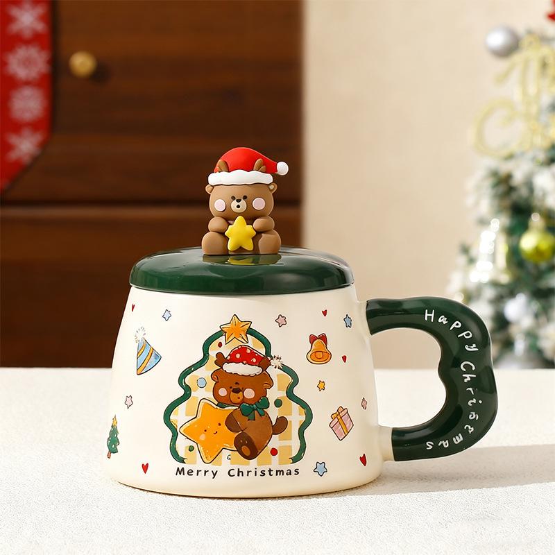 2025 Christmas Cup Creative Mug with Lid Breakfast Cup Ceramic Coffee Cup High Value Birthday Gift