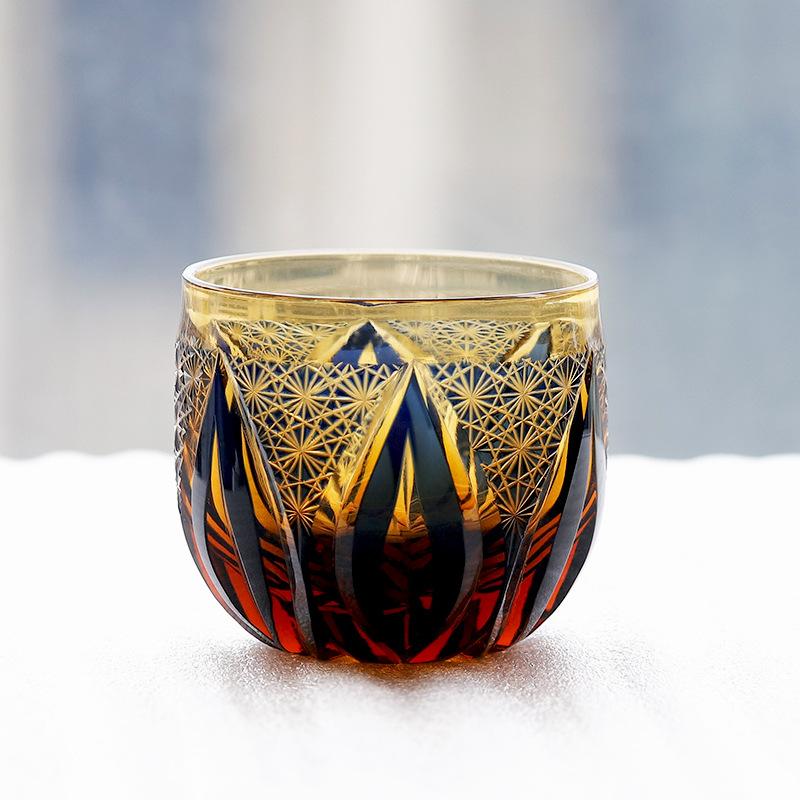 Japanese-Korean Edo Kiriko Flamed White Wine Sake Glass Hand-Carved Glass 51-100ml