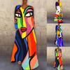 Women Fashion Print Casual Long Sleeve  Loose Knee-Length Dresses
