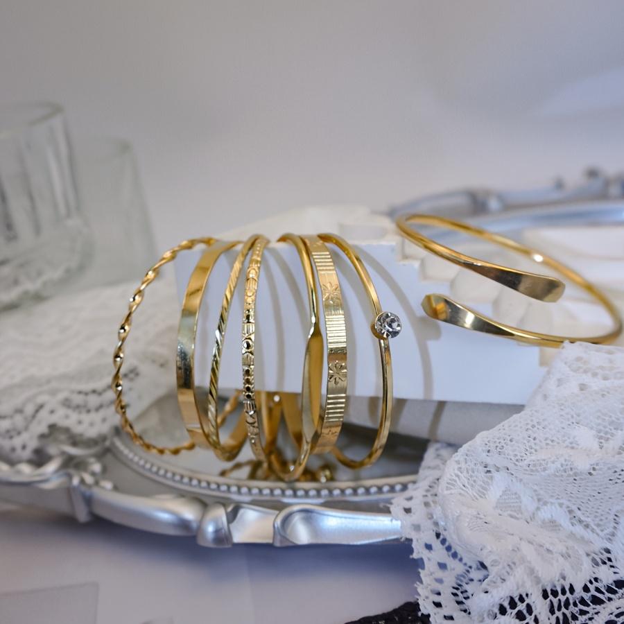8Pcs Set Vintage Gold Open Bangle Bracelets Twisted Textured Geometric Cuff Jewelry for Women