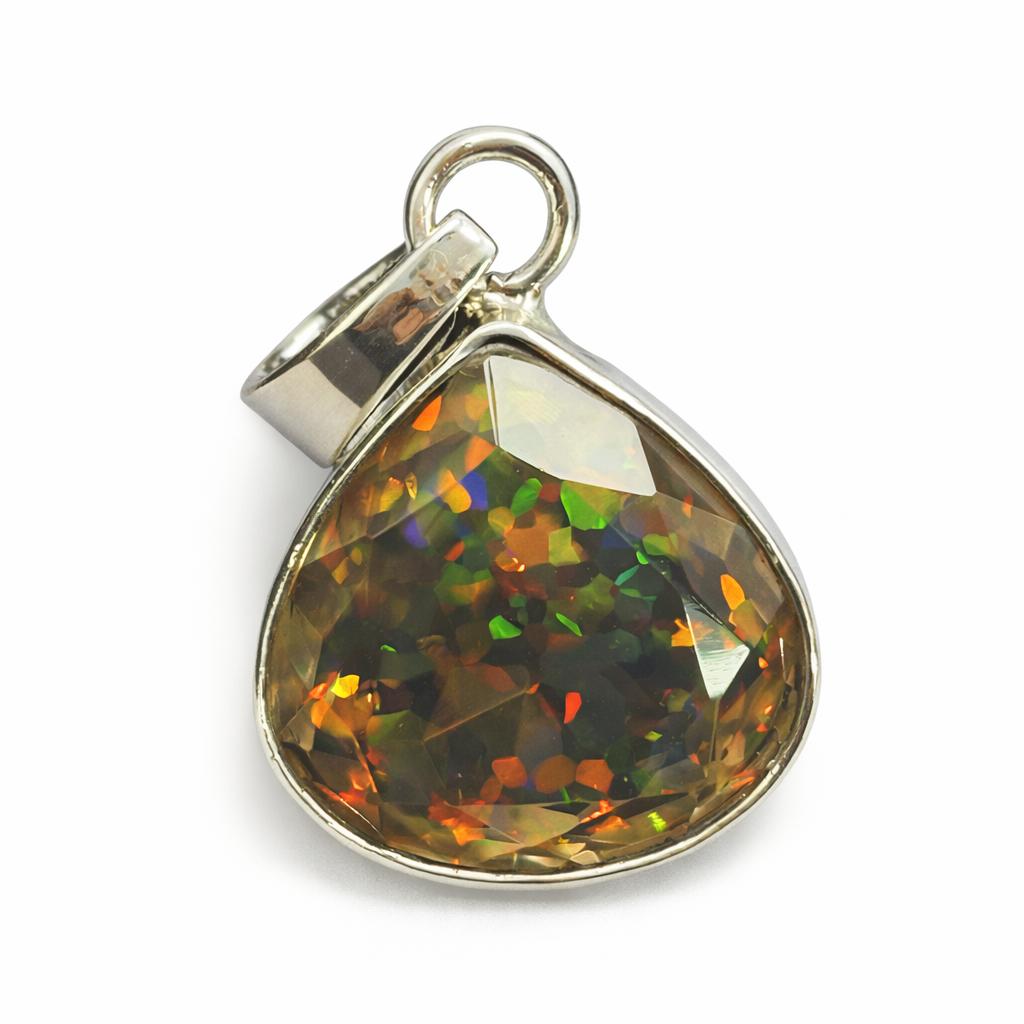 Natural Fire Opal 19 Ct Pear Cut 925 Sterling Silver Gemstone Pendant