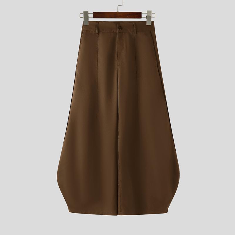 INCERUN Men's Casual High Zip-up Waist Long Lantern Hem Pants Trousers