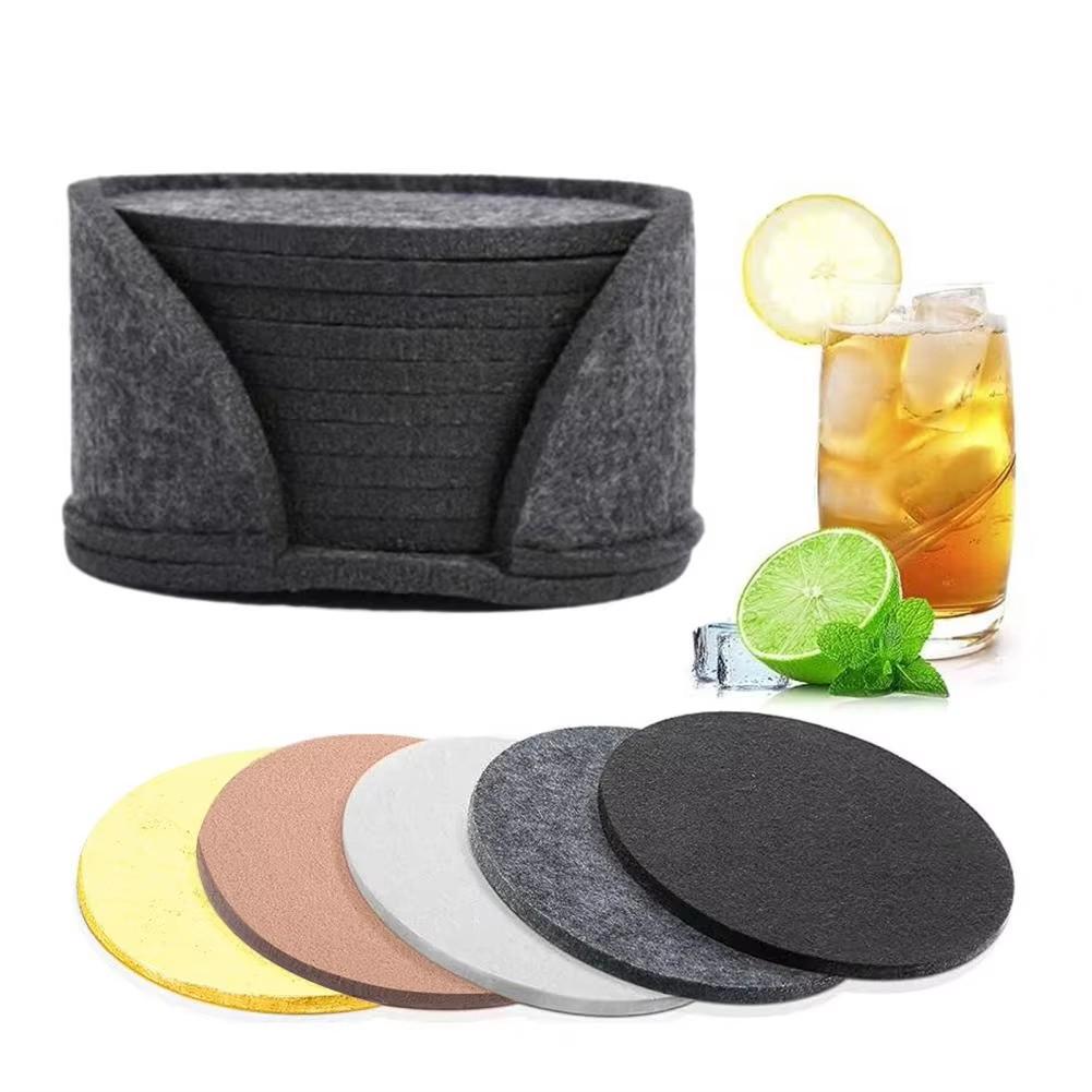 10 Pcs Felt Coasters Heat Insulation Water Absorbant Anti Scalding Table Cup Drink Bottle Anti Skid Round Placemats