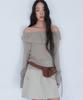 Auro Shirring Cargo Mini Skirt [ Beige ]